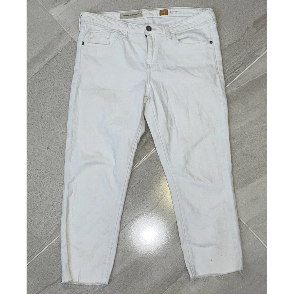 Pilcro and the Letterpress Hyphen White Denim Crop Jeans Size 29 Raw Hem M49